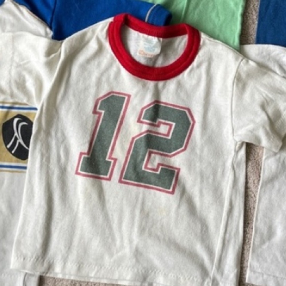 Vintage 80s Toddler Tee with Red Collar and Number 12